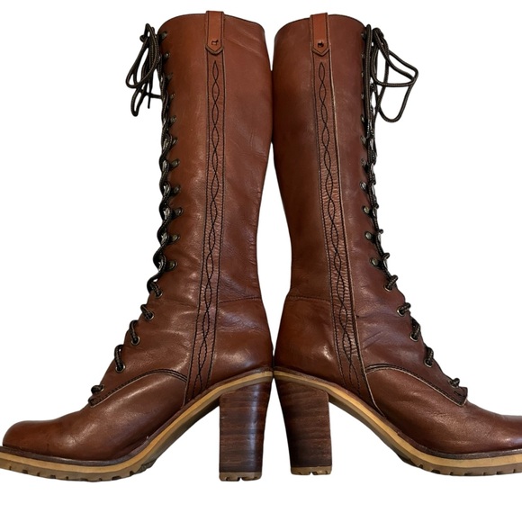 Chandlers 70’s Vintage Leather Knee High Boots Lace Up Granny Boots - Picture 10 of 16